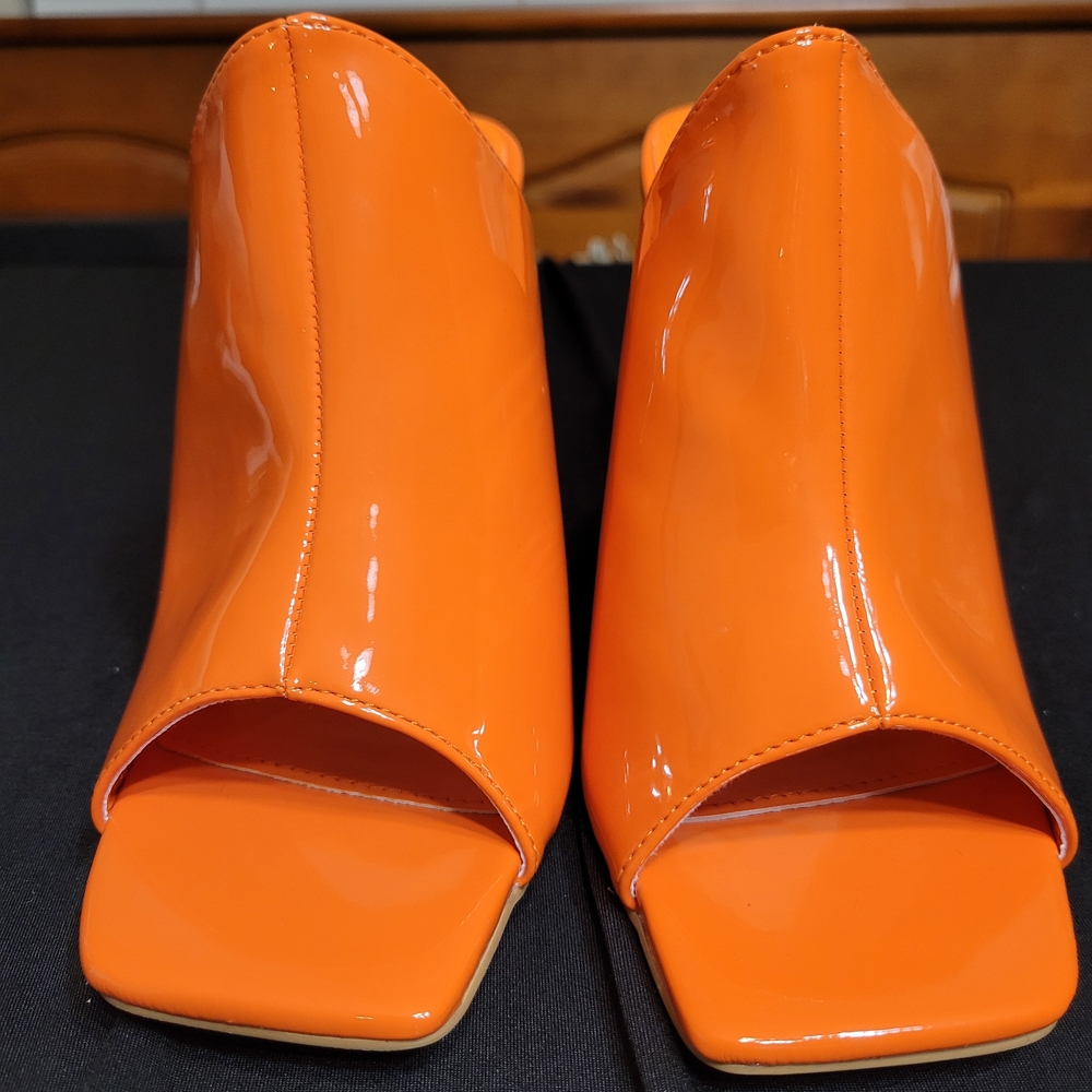Cape Robbin Orange Patent High Heel Mule Sandals - Picture 2 of 5